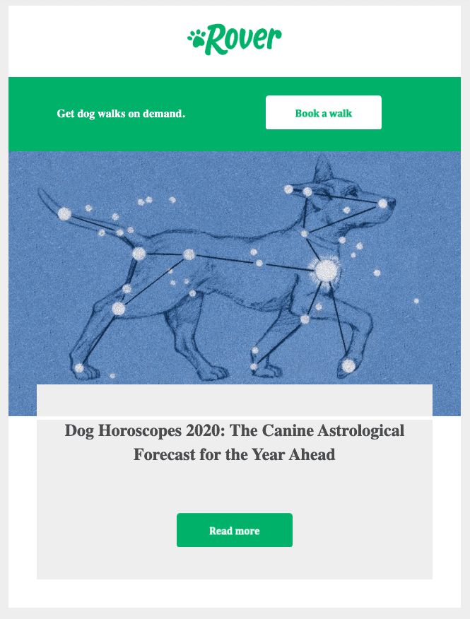 Rover email screenshot with pet horoscope